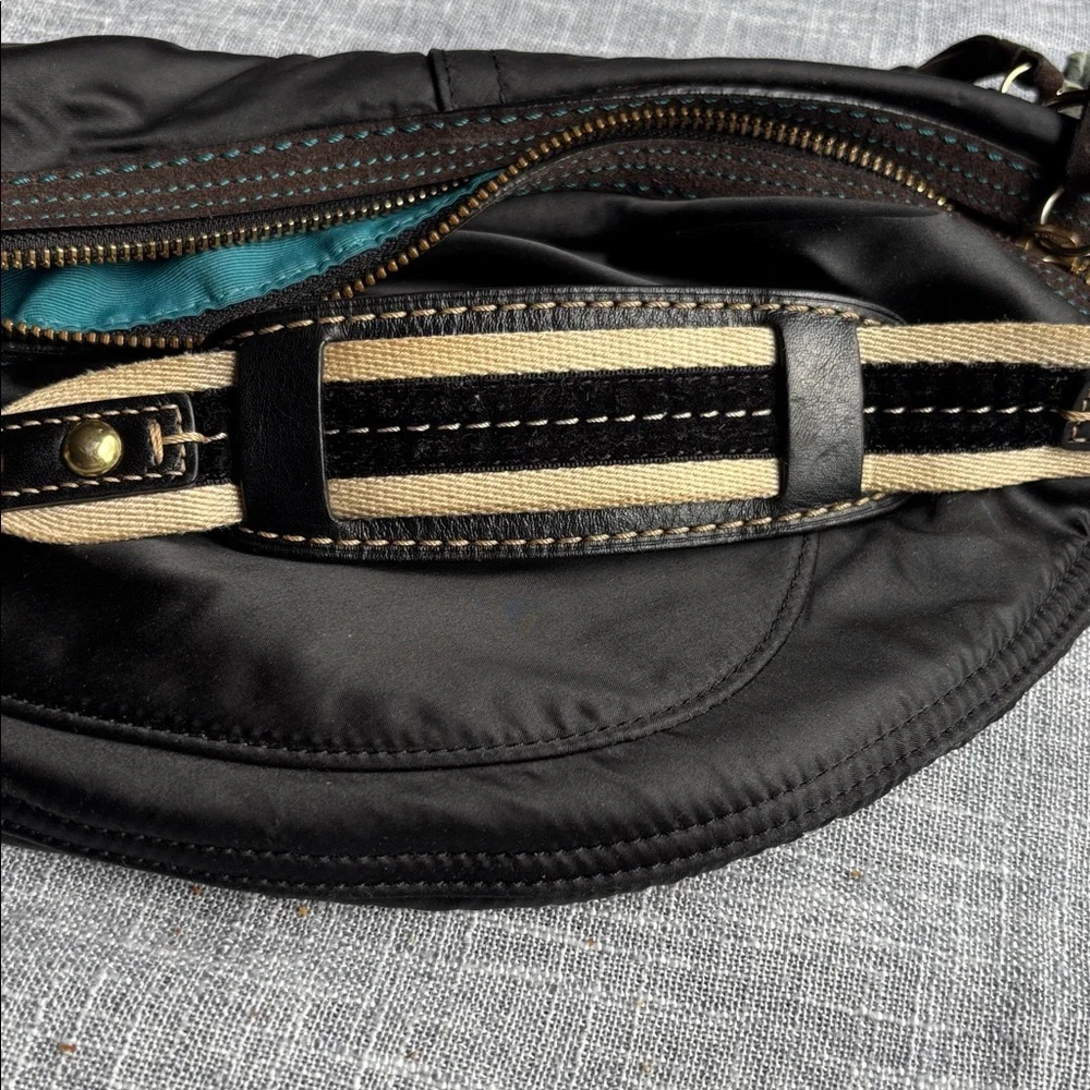 Coach Hampton Soho Black Satin Hobo Shoulder Bag, Teal Lining preowned - Picture 17 of 17